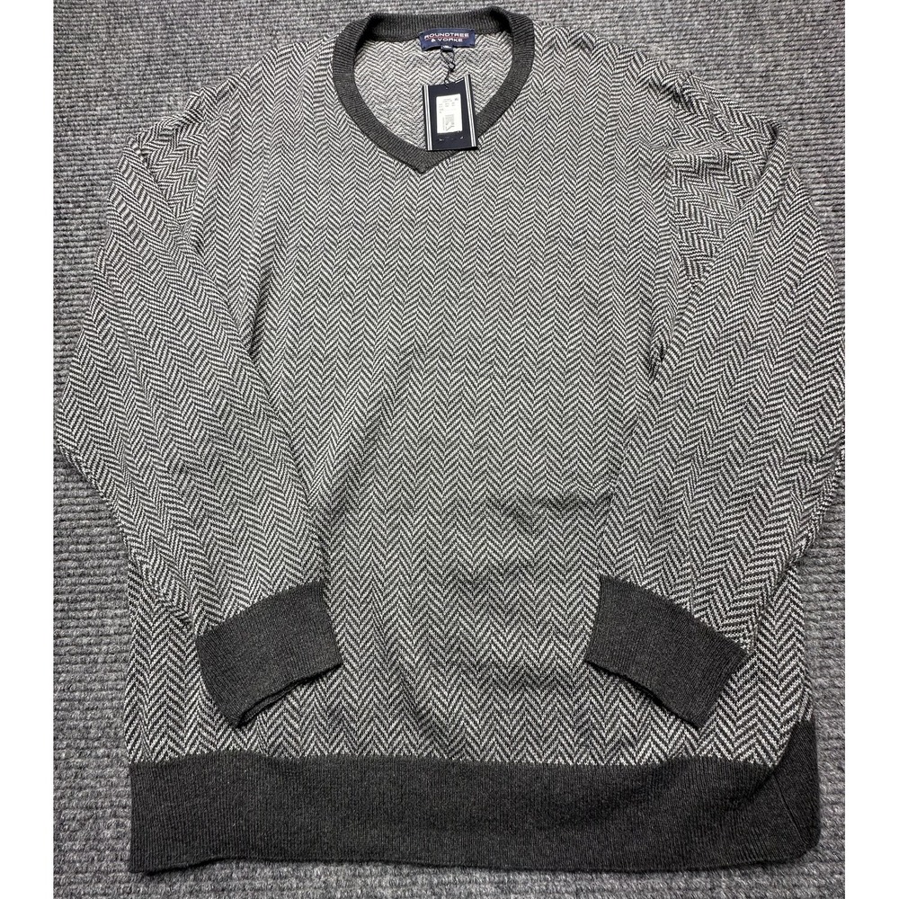 Roundtree & Yorke Sweater Mens XL Gray Chevron Pullover Crewneck Knit New